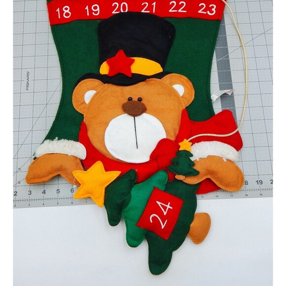 Bear Christmas Tree Advent Felt Fabric Calendar Countdown Pockets 32 L X 22 W - Picture 2 of 9